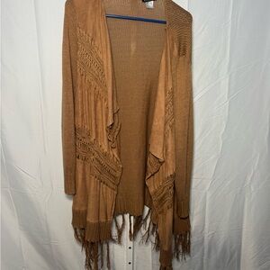 VENUS Tan/Brown Fringe Open Front Cardigan Size L